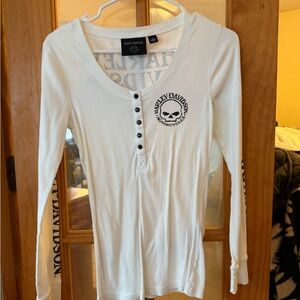 Harley-Davidson White Long Sleeve Tee with Skull Logo